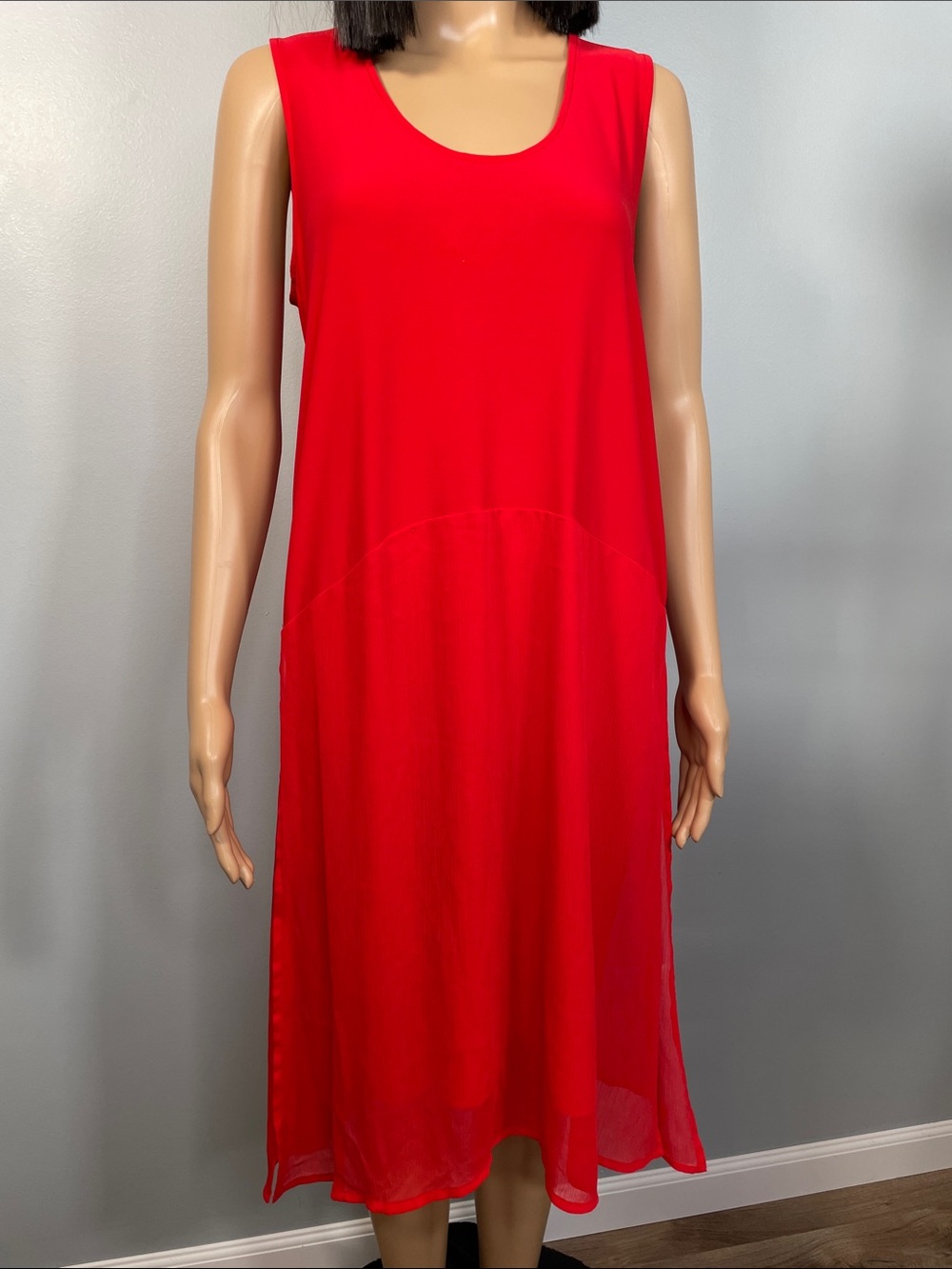 Dkny Bright Red Sleeveless Scoop Neck Tank Dress